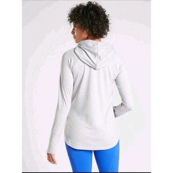 Athleta Uptempo Hoodie Sweatshirt Gray Size M Thumbholes Curve Hem Lightweight - Picture 5 of 9